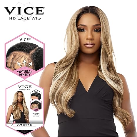 Sensationnel Vice Lace Front Wigs - Unit 14 5 Inch Deep Part Synthetic Preplucked Hairline (FLAMBOYAGEMOCHA)
