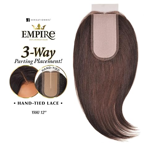 Sensationnel Empire Yaki Human Hair 3-Way Parting Closure - 12"inch lacepart hand tied weaving closure (HOTPINK)