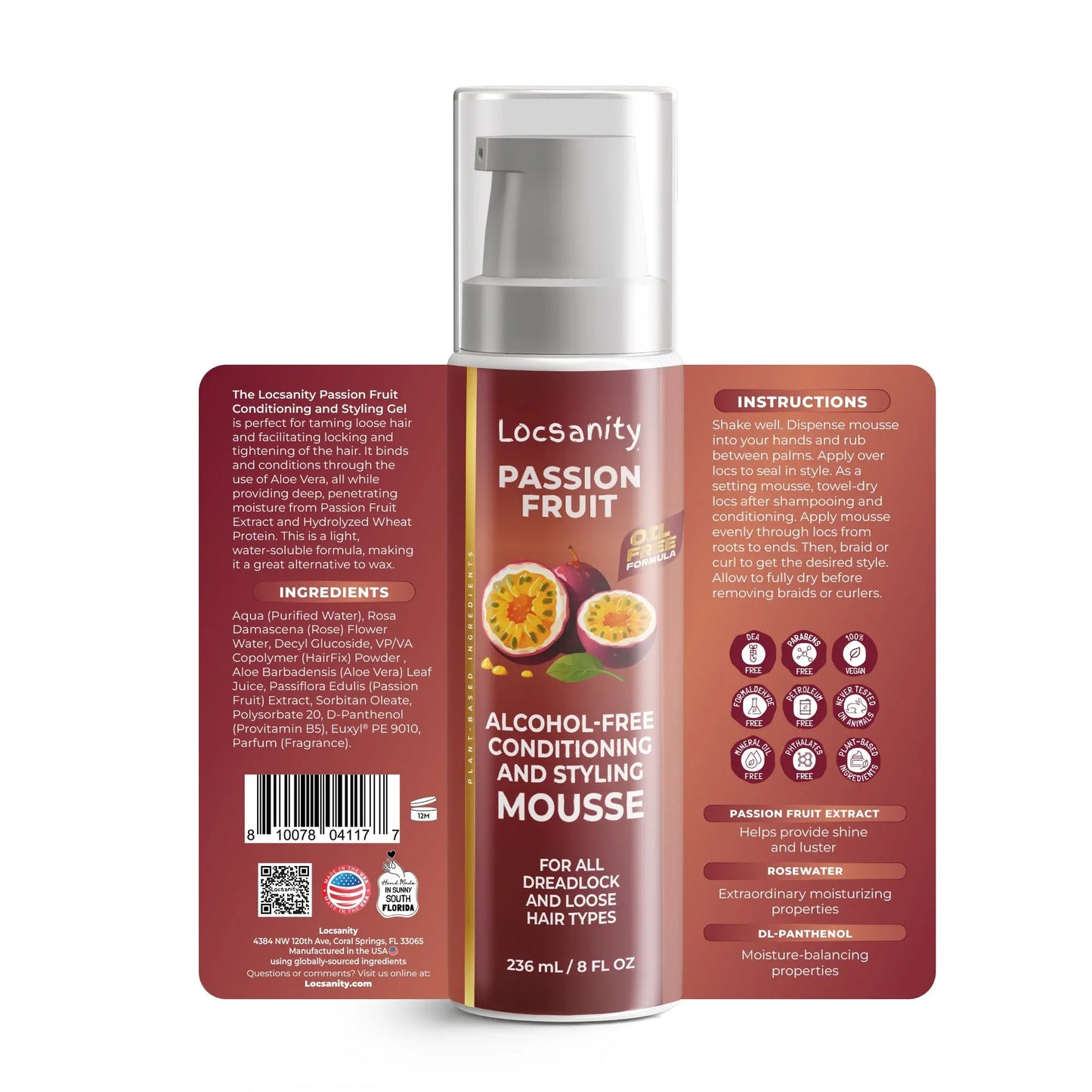 Locsanity Passion Fruit Alcohol-Free Conditioning and Styling Mousse, Rolling, Twisting, Locking Mousse- Dreadlocks, Locs, Sisterlocks, Loose Natural Hair, Braidlocs Locsanity