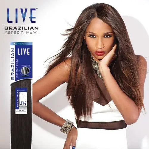 Sensationnel Remy Human Hair Weave LIVE Brazilian Keratin Remy Yaki 14'' JAHB BEAUTY SUPPLY