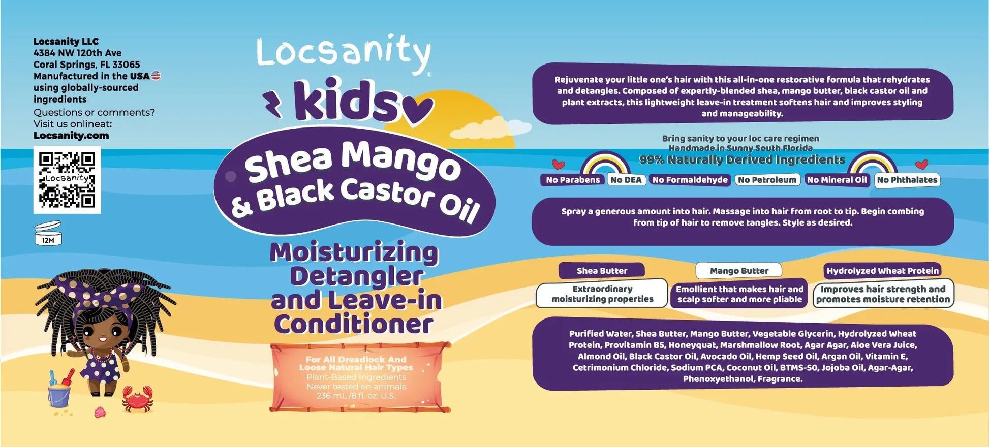 Locsanity Kids Shea Mango & Black Castor Oil Moisturizing Detangler and Leave-in Conditioner Locsanity