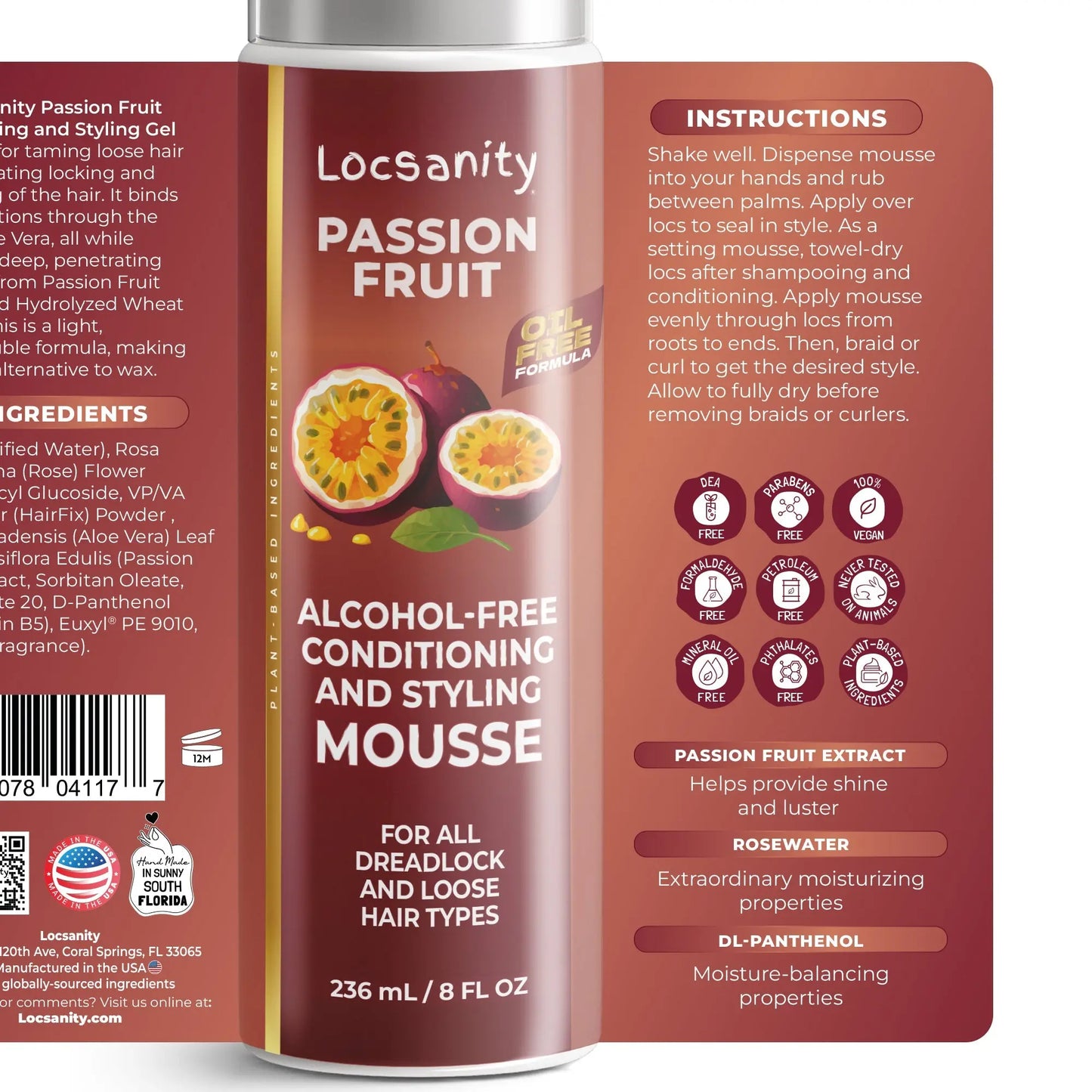Locsanity Passion Fruit Alcohol-Free Conditioning and Styling Mousse, Rolling, Twisting, Locking Mousse- Dreadlocks, Locs, Sisterlocks, Loose Natural Hair, Braidlocs Locsanity