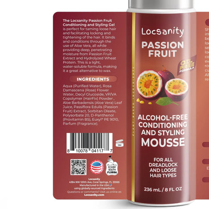 Locsanity Passion Fruit Alcohol-Free Conditioning and Styling Mousse, Rolling, Twisting, Locking Mousse- Dreadlocks, Locs, Sisterlocks, Loose Natural Hair, Braidlocs Locsanity