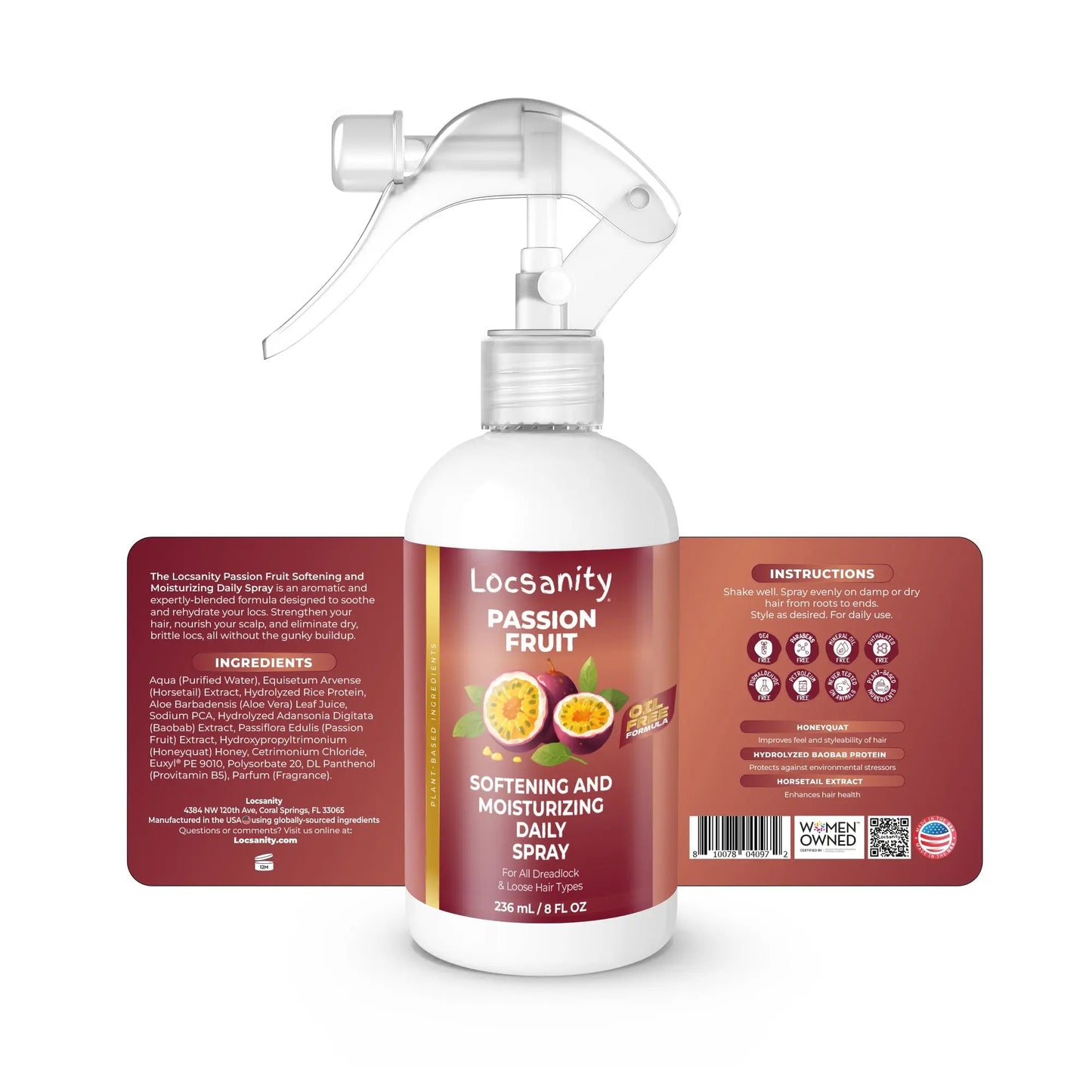 Locsanity Passion Fruit Softening and Moisturizing Daily Spray for Locs, Dreadlocks, Sisterlock, Microlock, Locs, Oil-Free Hair Scalp Moisturizer Locsanity