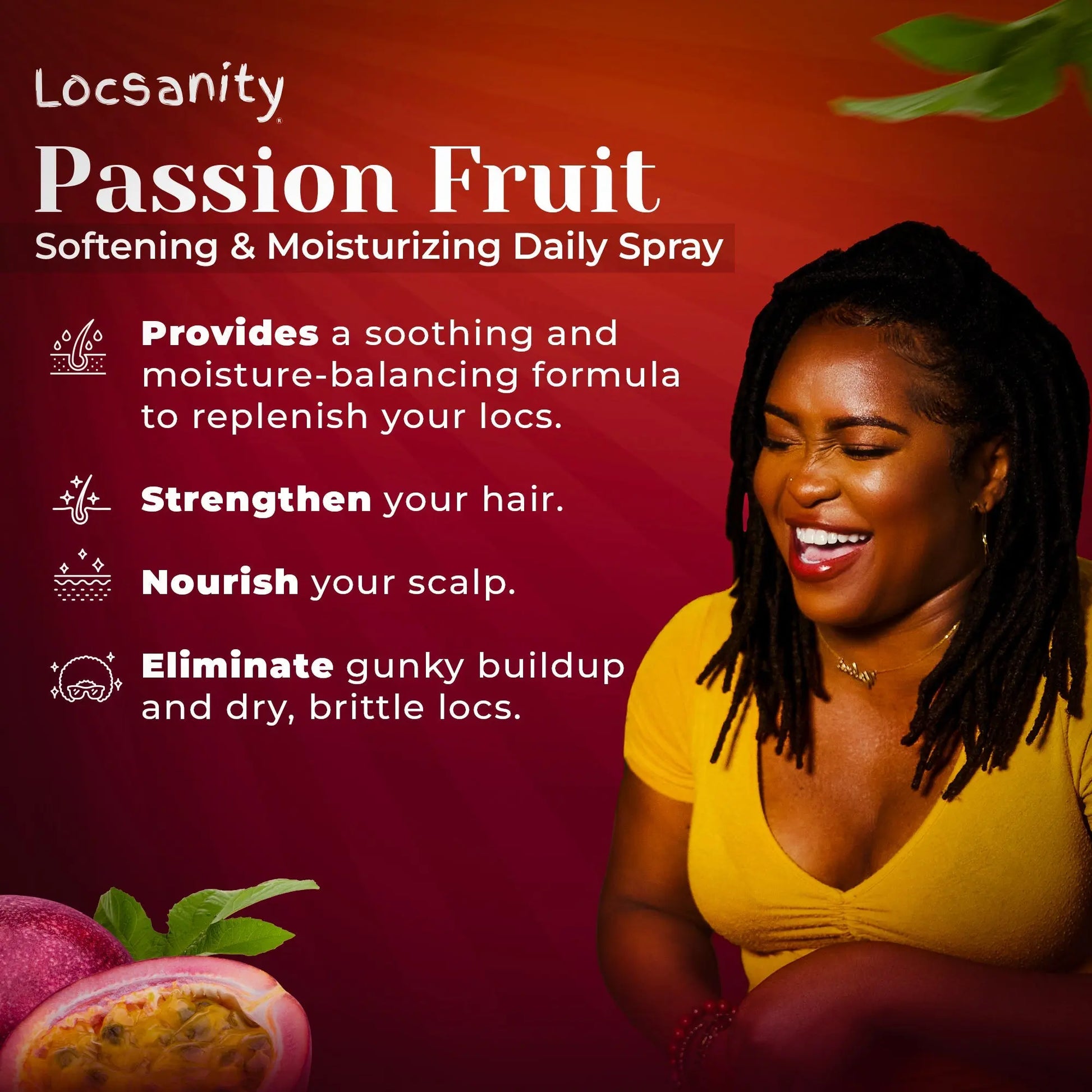 Locsanity Passion Fruit Softening and Moisturizing Daily Spray for Locs, Dreadlocks, Sisterlock, Microlock, Locs, Oil-Free Hair Scalp Moisturizer Locsanity