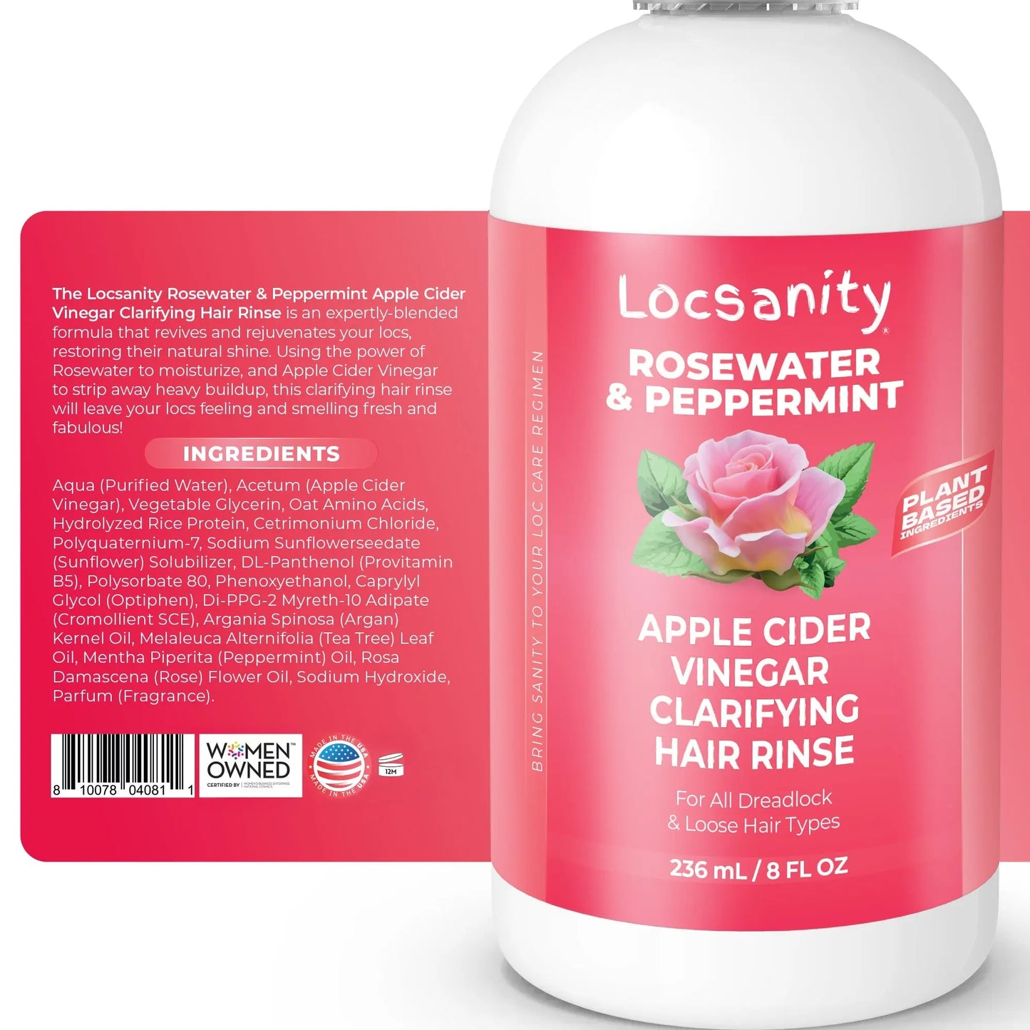 Locsanity Rosewater Peppermint Apple Cider Vinegar Clarifying Hair Rinse Detox 8oz Locsanity