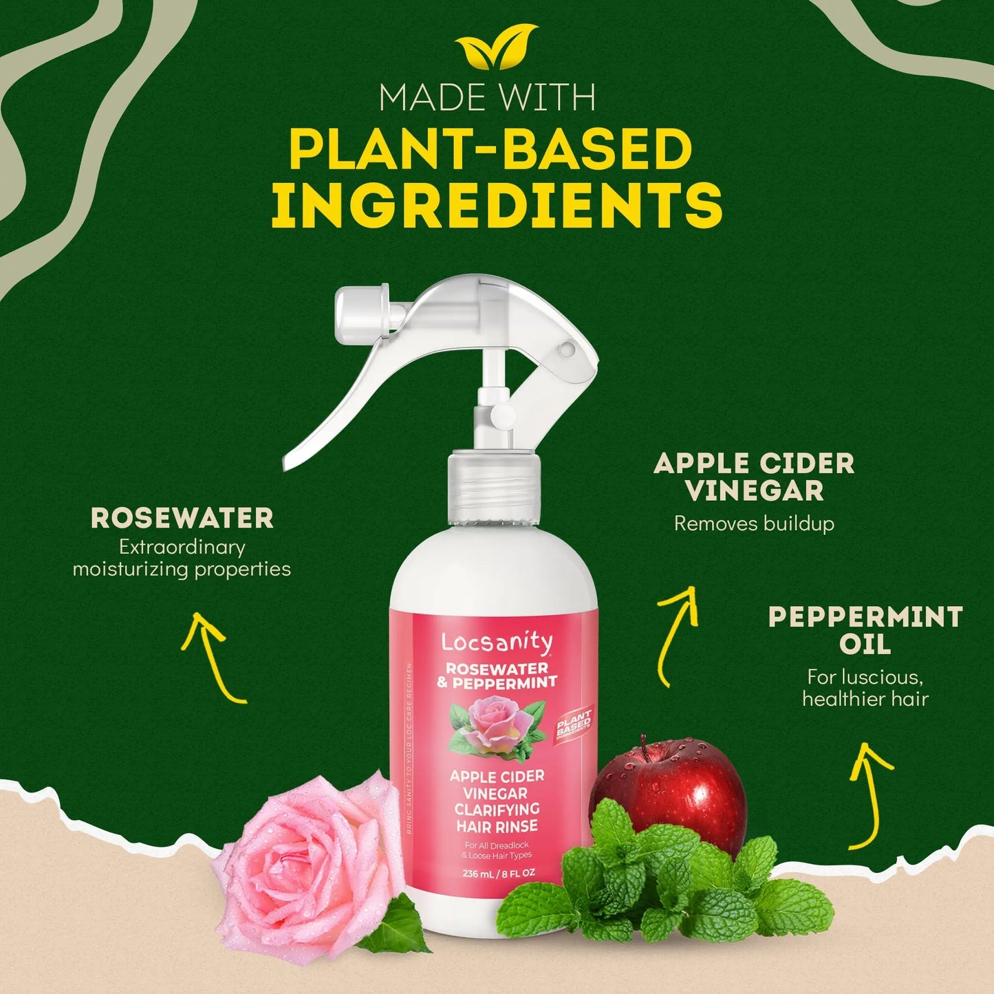 Locsanity Rosewater Peppermint Apple Cider Vinegar Clarifying Hair Rinse Detox 8oz Locsanity