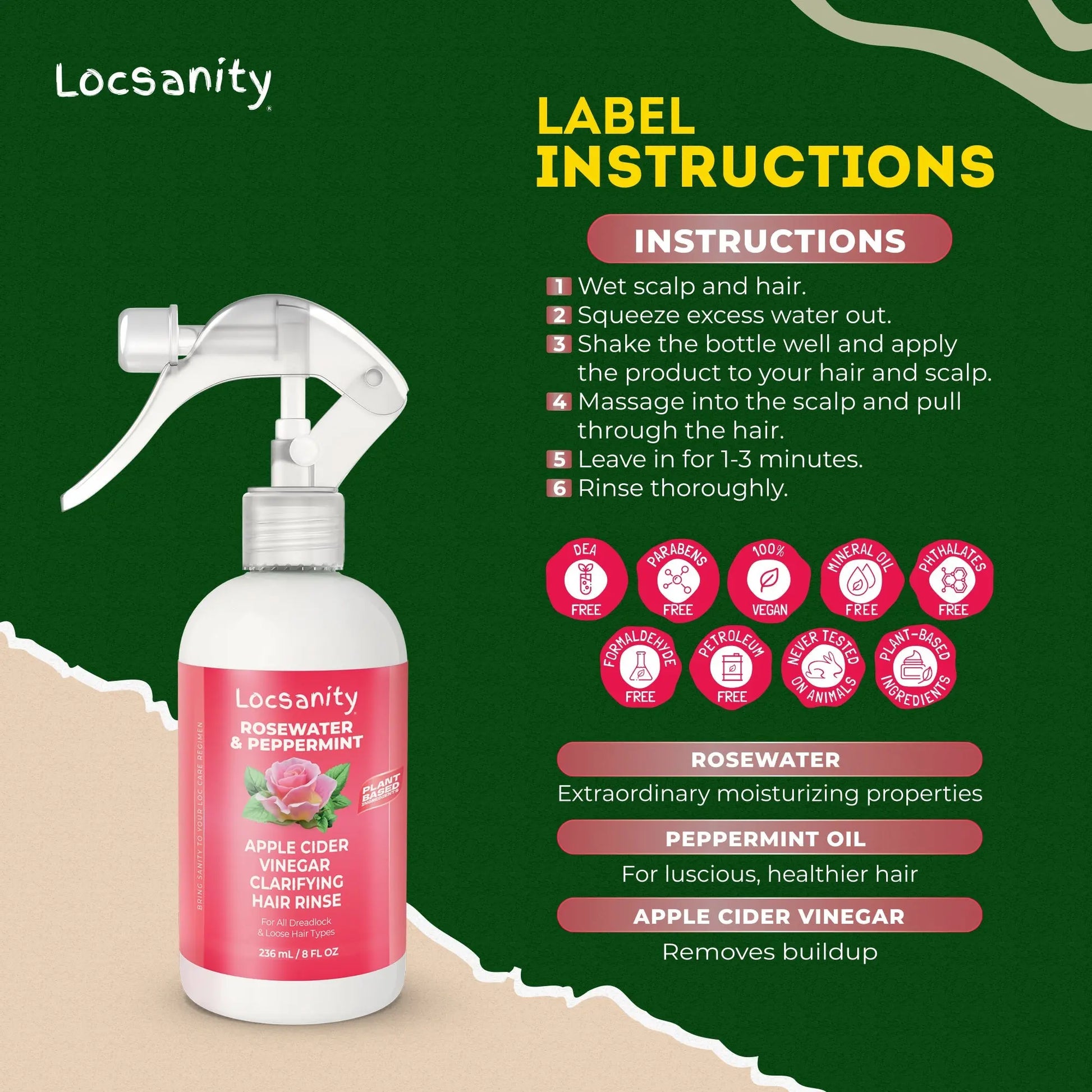 Locsanity Rosewater Peppermint Apple Cider Vinegar Clarifying Hair Rinse Detox 8oz Locsanity