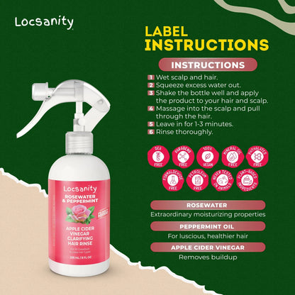Locsanity Rosewater Peppermint Apple Cider Vinegar Clarifying Hair Rinse Detox 8oz Locsanity