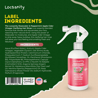 Locsanity Rosewater Peppermint Apple Cider Vinegar Clarifying Hair Rinse Detox 8oz Locsanity