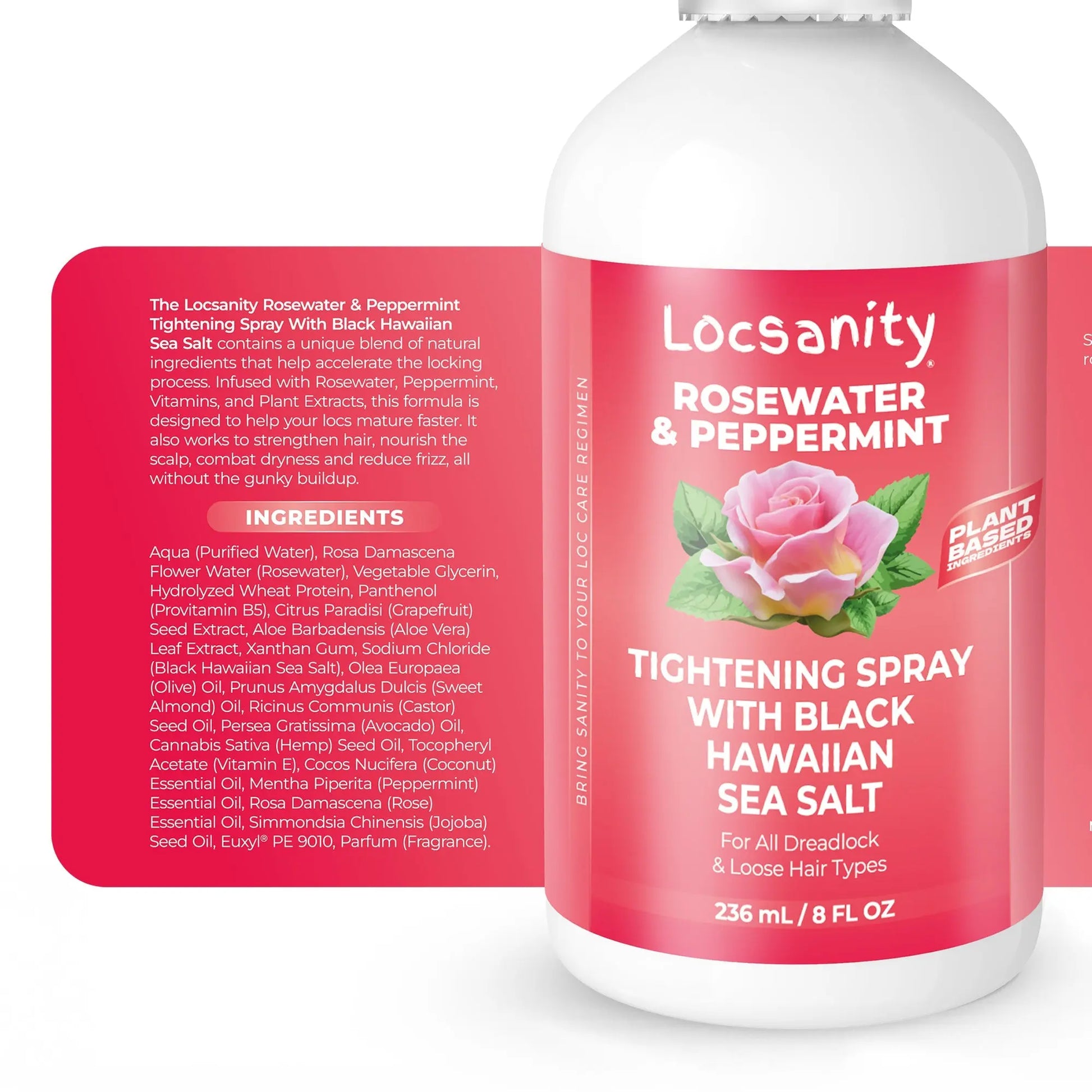 Locsanity Rosewater and Peppermint Rolling, Moisturizing, Tightening Spray Mist w/ Black Hawaiian Sea Salt Locsanity