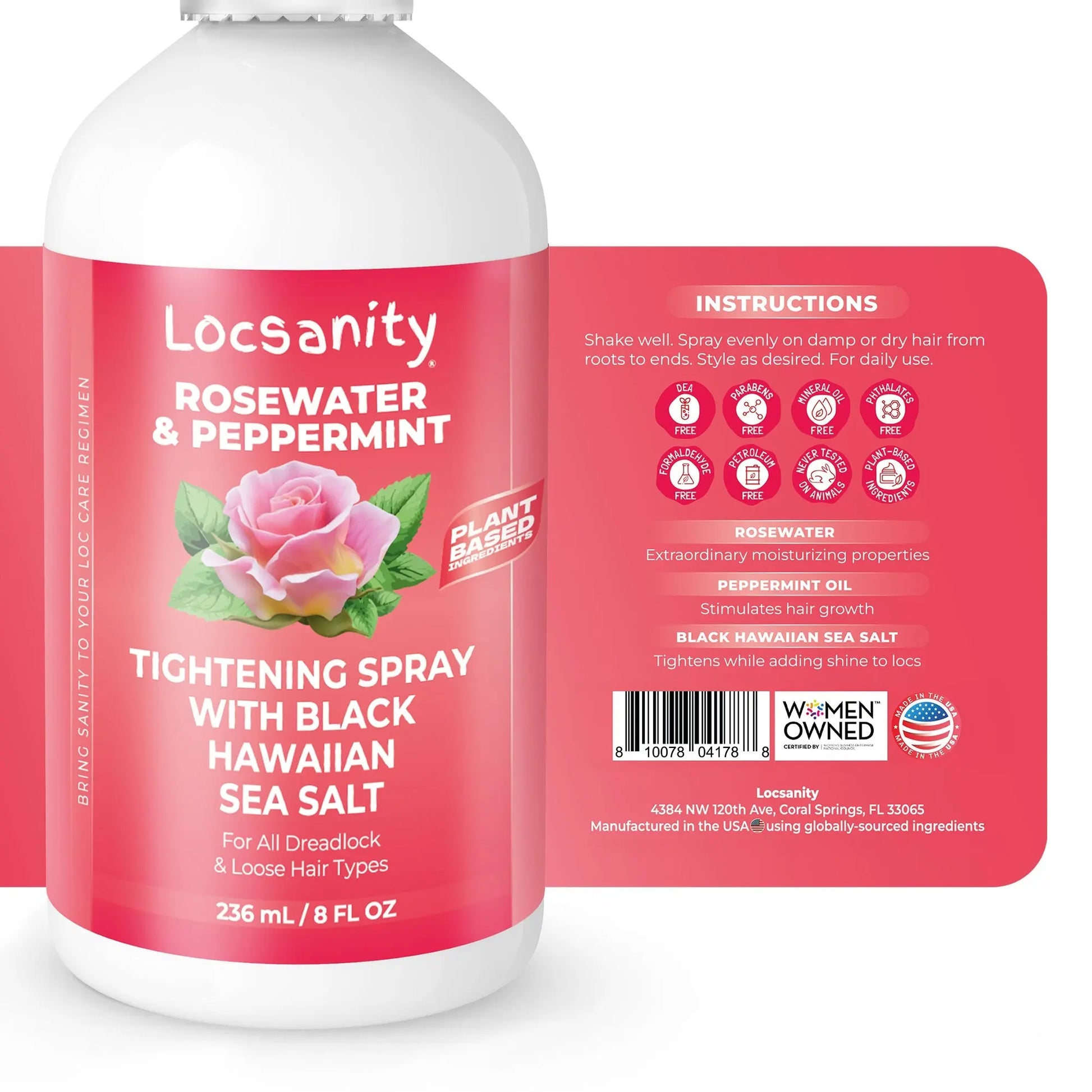 Locsanity Rosewater and Peppermint Rolling, Moisturizing, Tightening Spray Mist w/ Black Hawaiian Sea Salt Locsanity