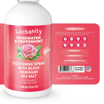 Locsanity Rosewater and Peppermint Rolling, Moisturizing, Tightening Spray Mist w/ Black Hawaiian Sea Salt Locsanity