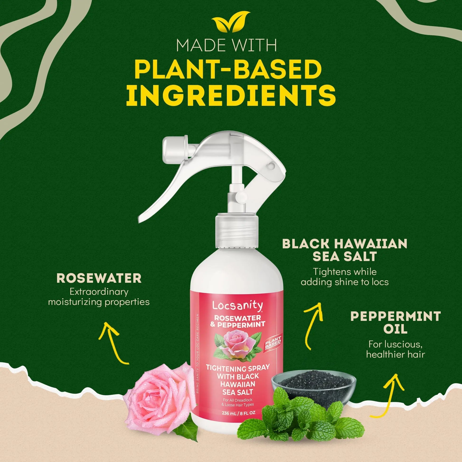 Locsanity Rosewater and Peppermint Rolling, Moisturizing, Tightening Spray Mist w/ Black Hawaiian Sea Salt Locsanity