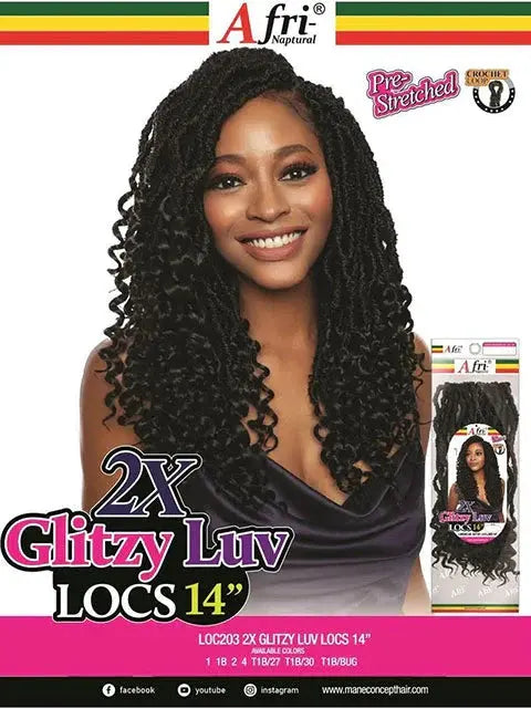 Mane Concept Crochet Braids Afri Natural - 2X GLITZY LUV LOCS 14" LOC203 JAHB BEAUTY SUPPLY
