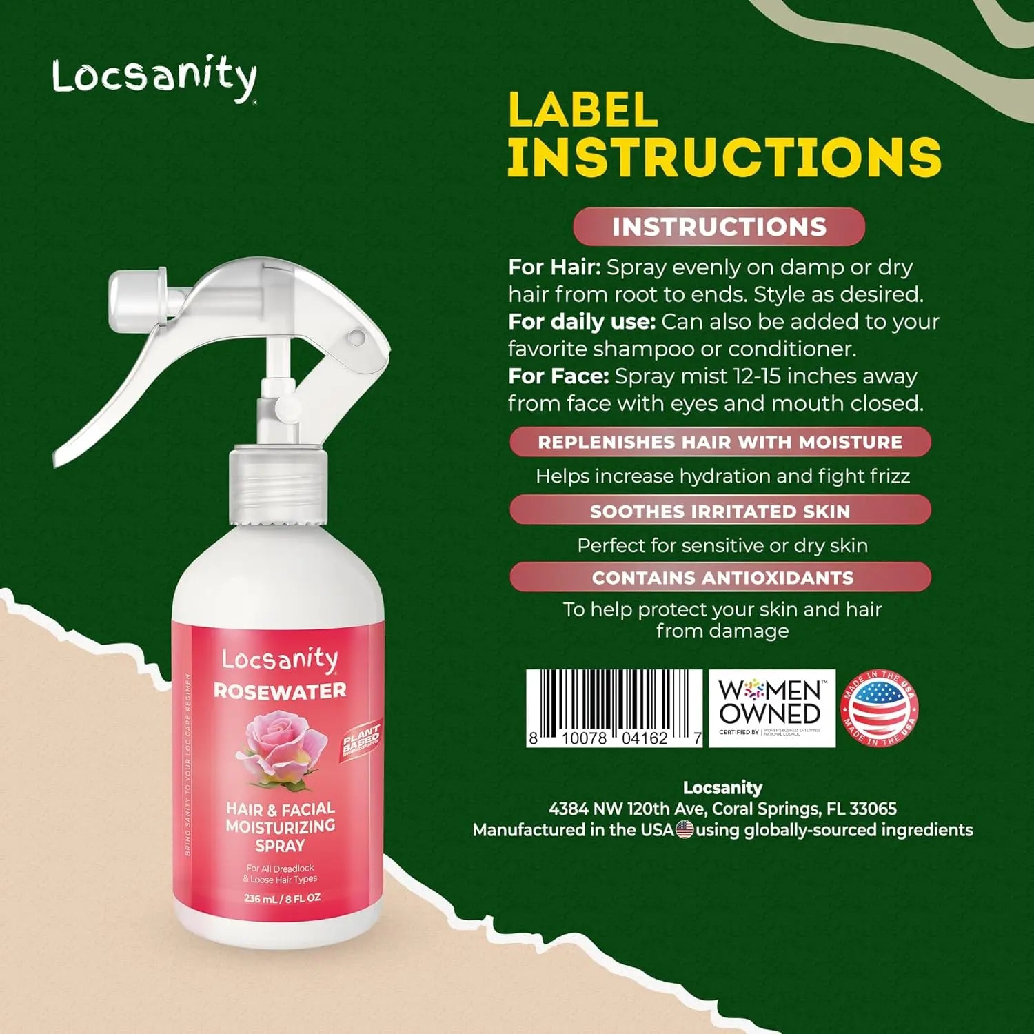 Rosewater Hair and Facial Daily Moisturizing/Refreshing Spray Locsanity
