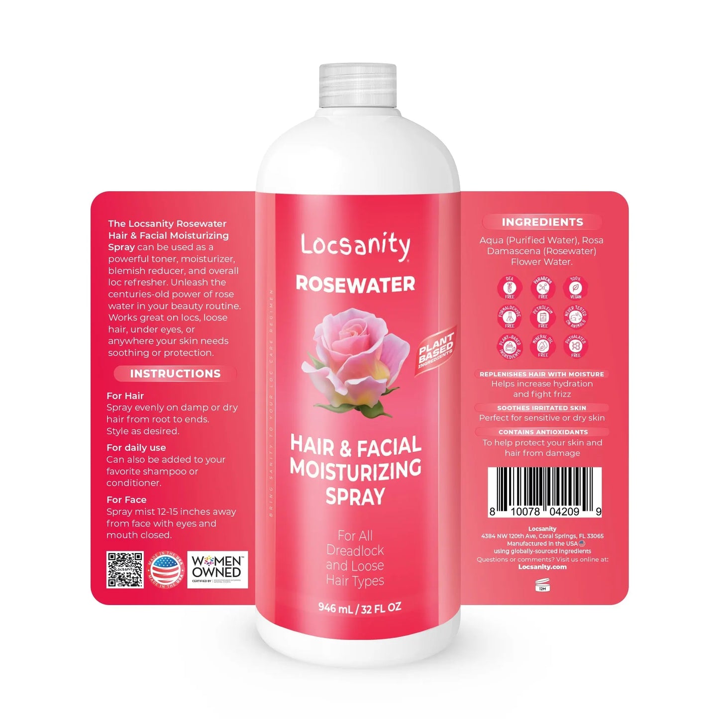 Rosewater Hair and Facial Daily Moisturizing/Refreshing Spray Locsanity
