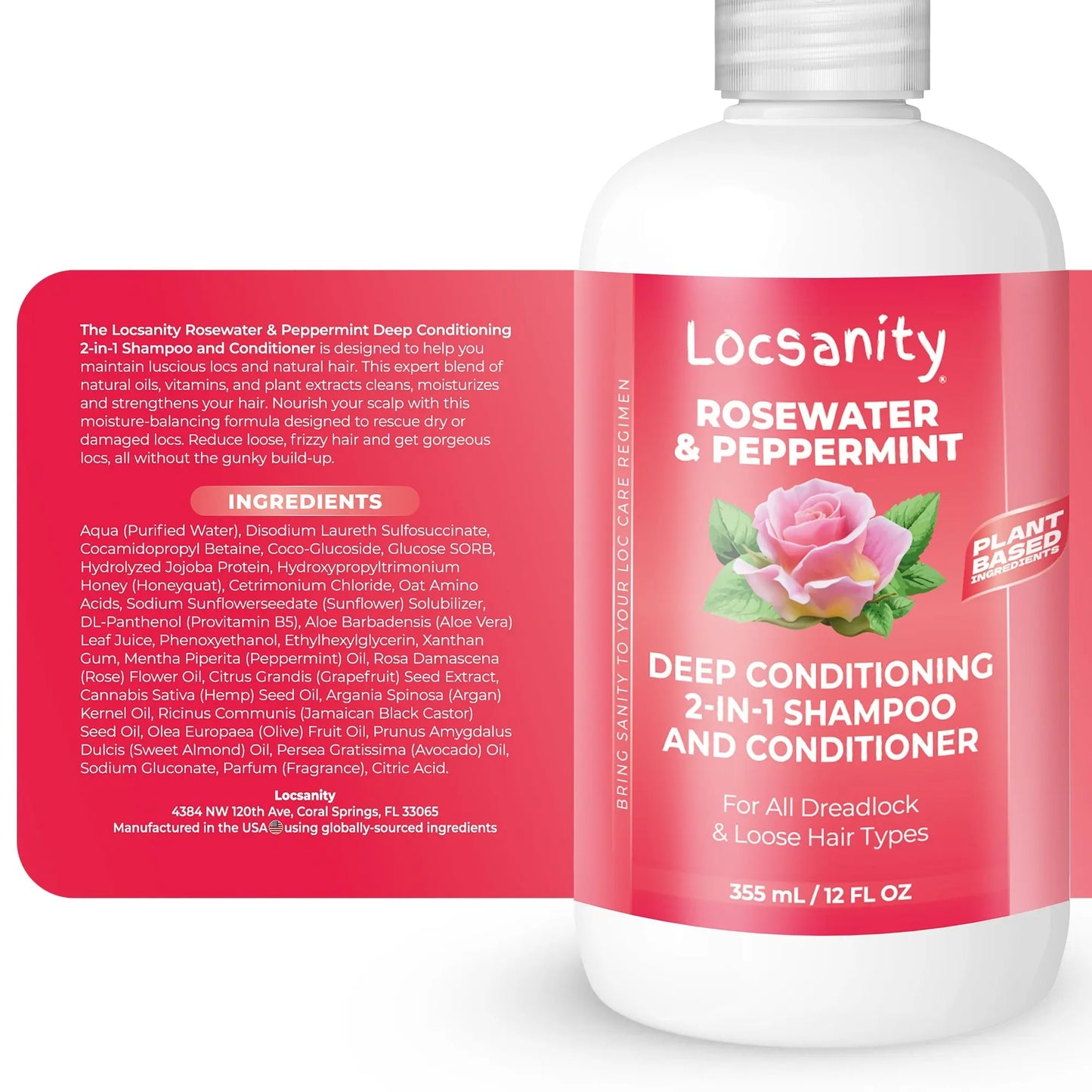 Rosewater and Peppermint Moisturizing, Conditioning and Nourishing Shampoo Locsanity