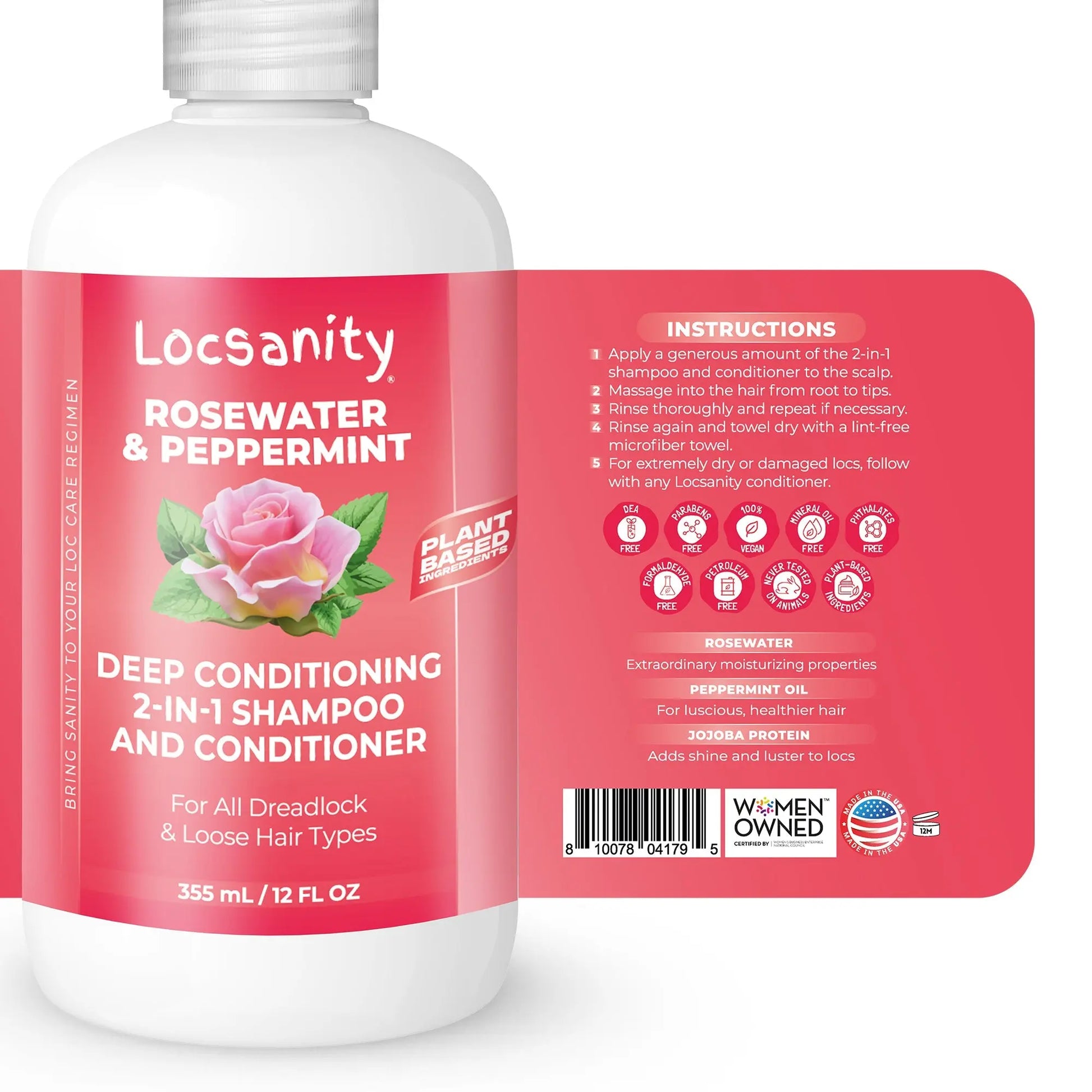 Rosewater and Peppermint Moisturizing, Conditioning and Nourishing Shampoo Locsanity