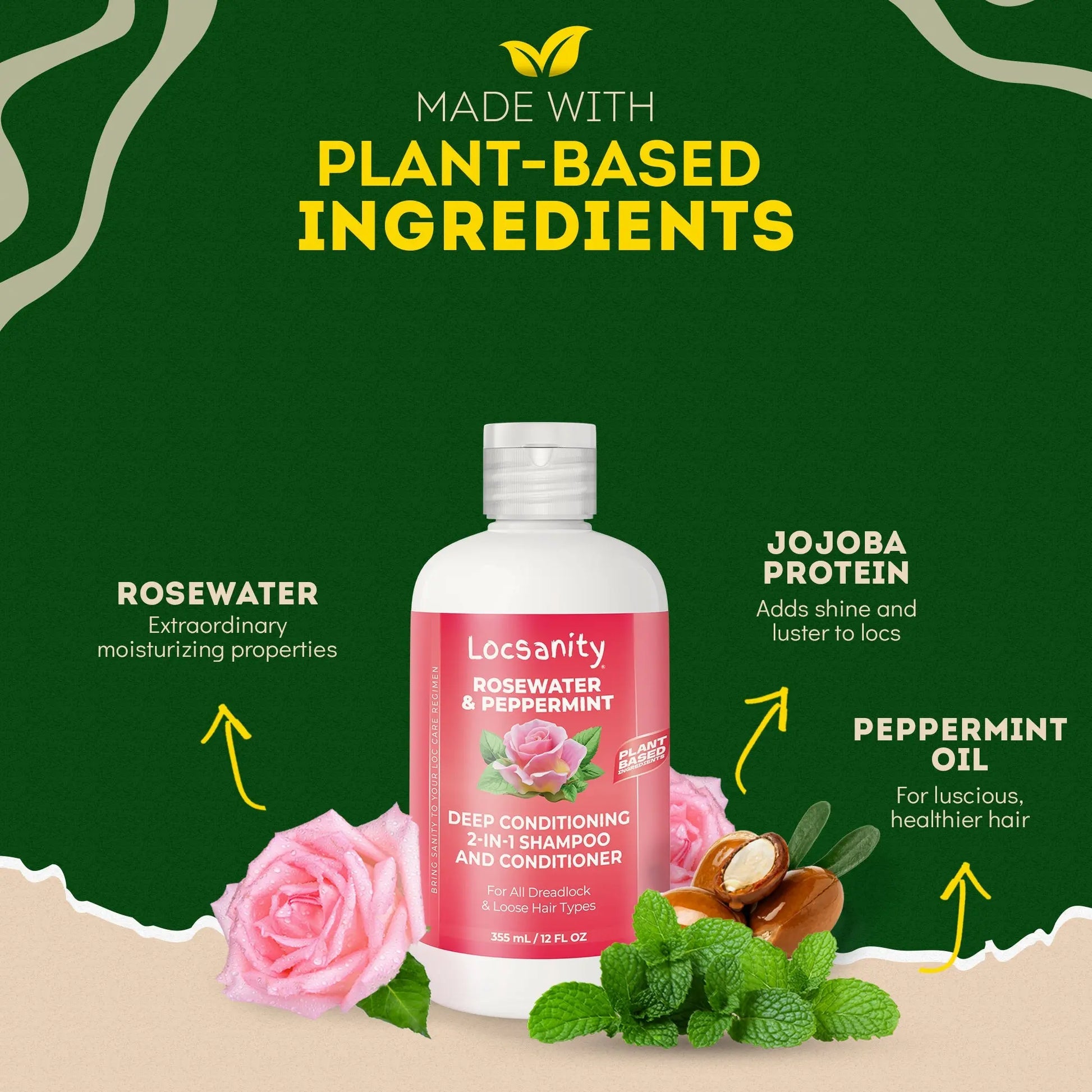 Rosewater and Peppermint Moisturizing, Conditioning and Nourishing Shampoo Locsanity