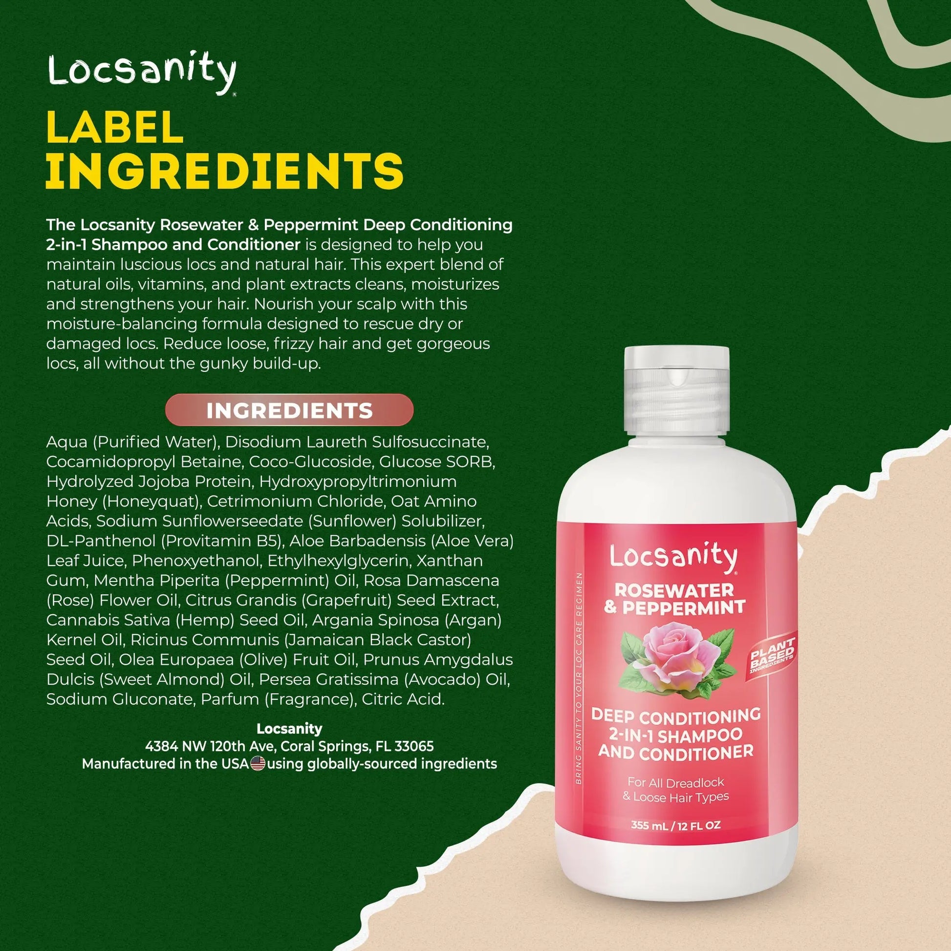 Rosewater and Peppermint Moisturizing, Conditioning and Nourishing Shampoo Locsanity
