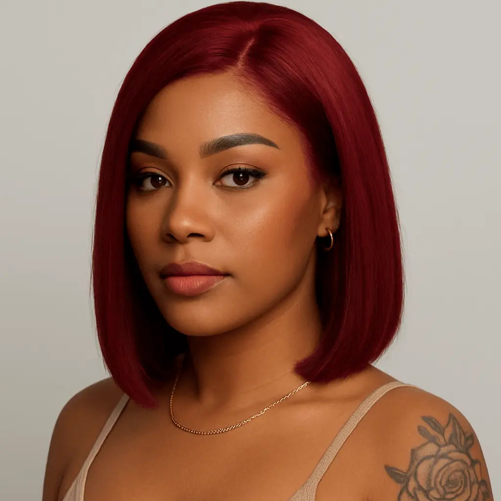 Ruby Cut – Straight Bob Lace Front Wig (Burgundy Red) Crown'd Cuties
