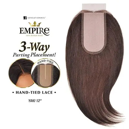 Sensationnel Empire Yaki Human Hair 3-Way Parting Closure - 12"inch lacepart hand tied weaving closure (HOTPINK) JAHB BEAUTY SUPPLY