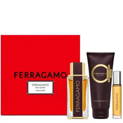 Spicy Leather By Salvatore Ferragamo For Men 3Pcs Set Parfum Spray