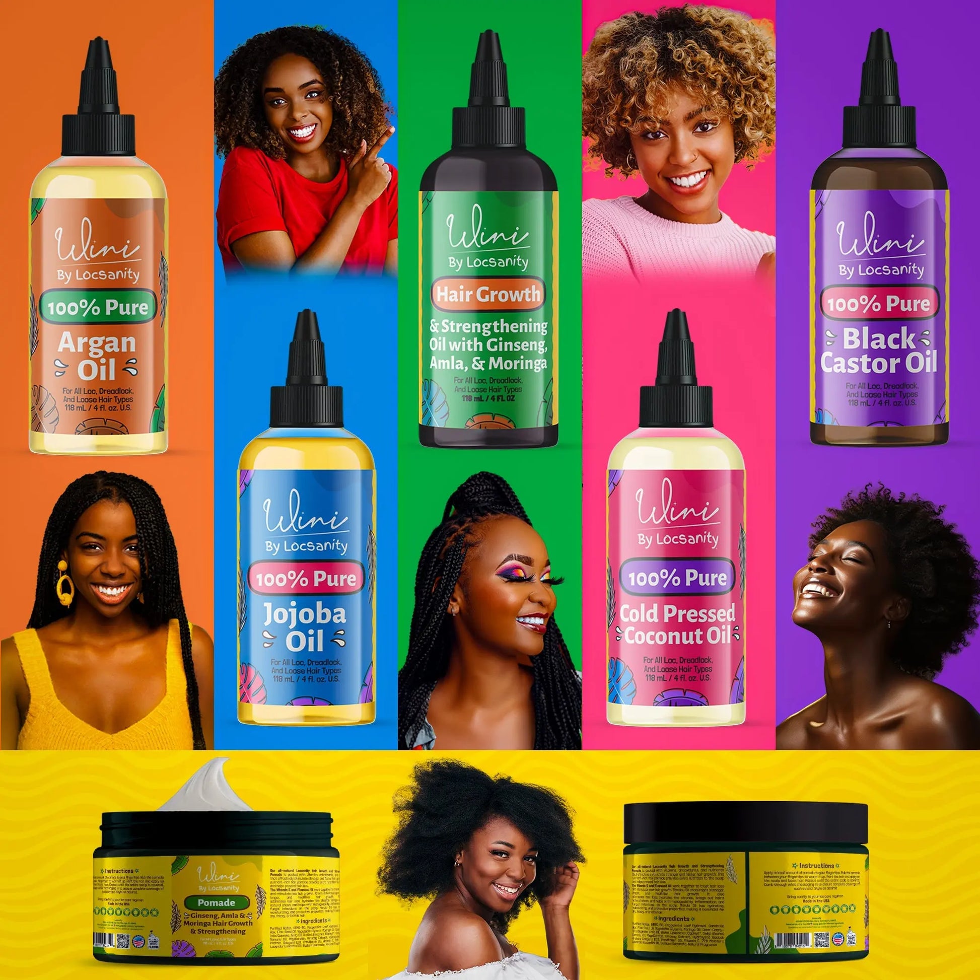 Wini by Locsanity Loose Natural Haircare Bundle for Healthy, Moisturized Hair - Pomade, Growth Oil, Jamaican Castor oil, Coconut Oil, Jojoba Oil, Argan Oil Locsanity