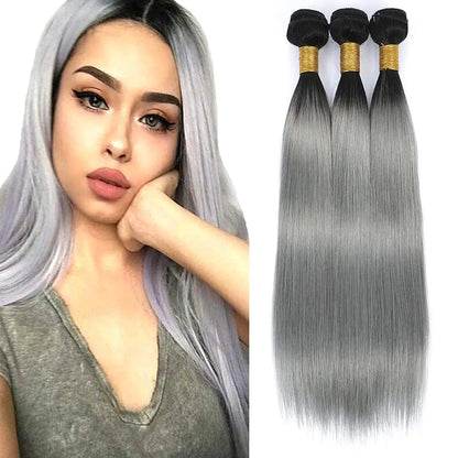 Bafamiya Bundles Human Hair Straight T1B/GREY Human Hair Bundles Unprocessed Brazilian Virgin Wave Bundles Human Hair T1B/GREY Human Hair Quick Weave Hair Extension